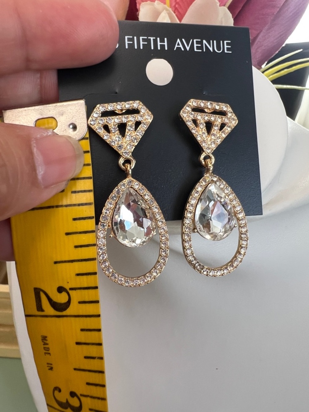 Saks Fifth Avenue Gold Diamond Shape Dangling Earrings - Picture 5 of 5